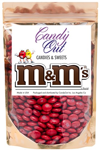 Red m&m 1 Pound Milk Chocolate in CandyOut Sealed Stand Up Bag