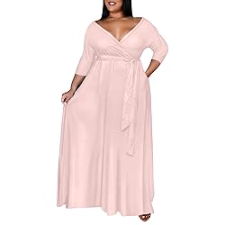Runwind Plus Size Dress for Women 3/4 Sleeve V Neck