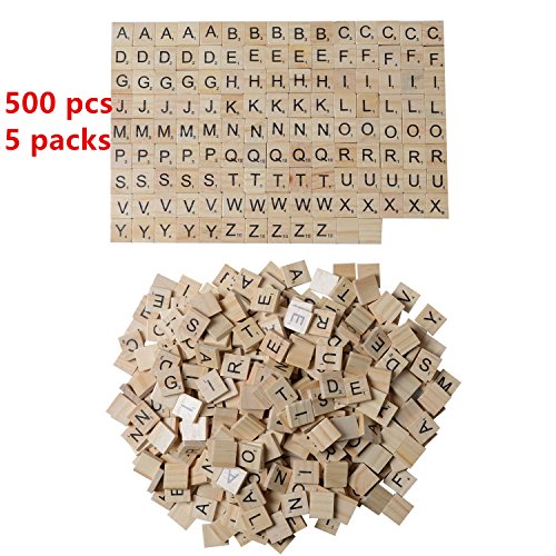 XADP 500 Wooded Scrabble Tiles Letter Tiles Wood Pieces-5 Full Sets of 100 Letters