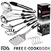 Stainless Steel Kitchen Utensil Set - 7 Cooking Utensils - Nonstick Kitchen Utensils Cookware Set with Spatula & Serving Spoons - Best Gadgets with Hooks for Holder and recipes e book (set de cocina)