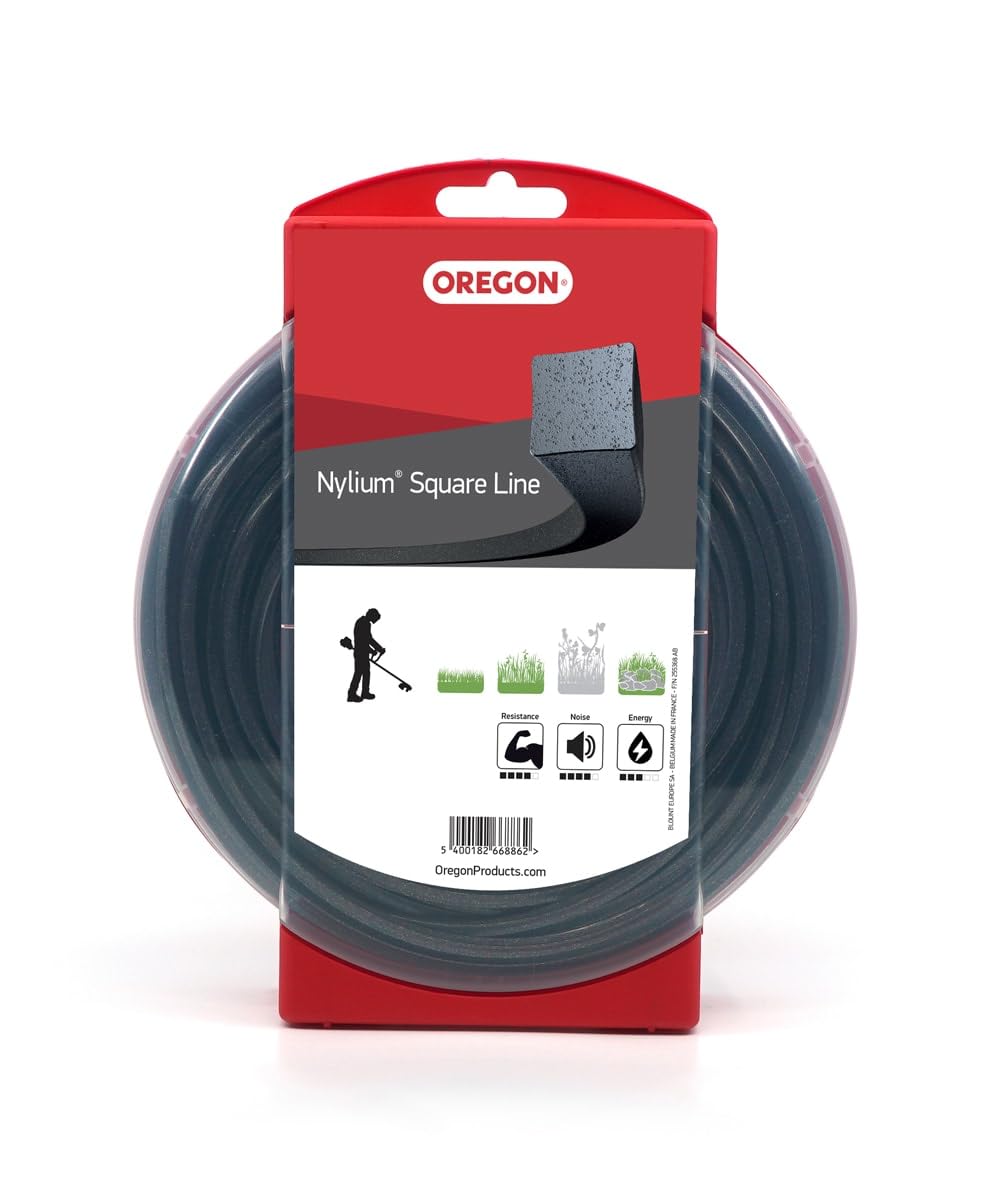 Oregon Square Shaped 4mm Strimmer Line with Aluminium Particles, Tackles Grass, Weeds & Thick Vegetation, Professional Heavy Duty Strimmer Wire, Fits Most Standard Models, 4.0 mm x 22m (539166)