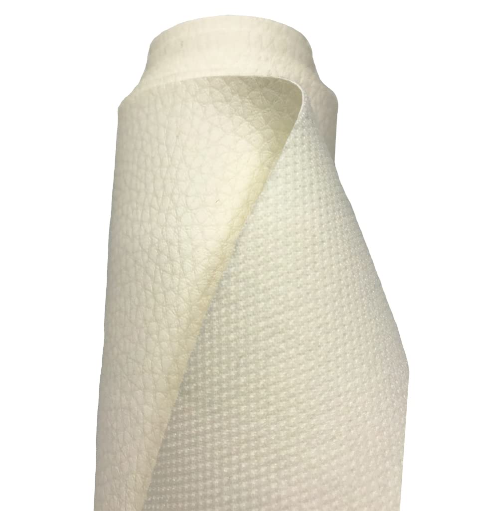 A-Express Grained Faux Leather Fabric Waterproof Heavy Duty Leatherette Vinyl Leathercloth Upholstery Textured Material - Ivory Half Metre 50cm x 140cm