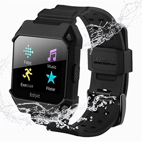 C2D JOY for Fitbit Ionic Case Replacement Bands Rugged Protective Frame Case Accessory Sport Bands for Fitbit Ionic Watch Black (6.7-8.1 inch)