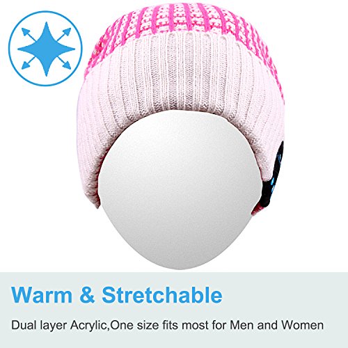 Rotibox Outdoor Bluetooth Wireless Beanie Hat Cap with Stereo Headphone Headset Earphone Speaker Mic Hands Free Talking Compatible with iPhone iPad Samsung Android Smartphones - Rose