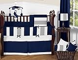 Sweet Jojo Designs 9-Piece Modern Navy Blue and Gray Stripe Print Boys Baby Bedding Crib Set with Bumper