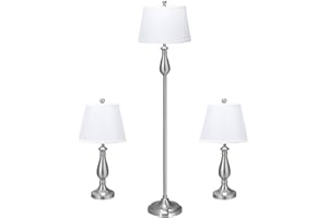 DORTALA 3-Piece Lamp Set 2 Table Lamps 1 Floor Lamp Brushed Nickel Modern Home Bedroom