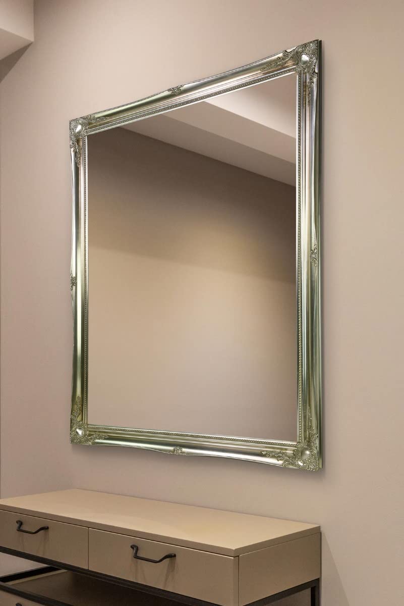 FRENCH SILVER HUGE SHABBY CHIC ANTIQUE STYLE MIRROR - 42" x 54" OVERALL SIZE (105cm X 135cm)