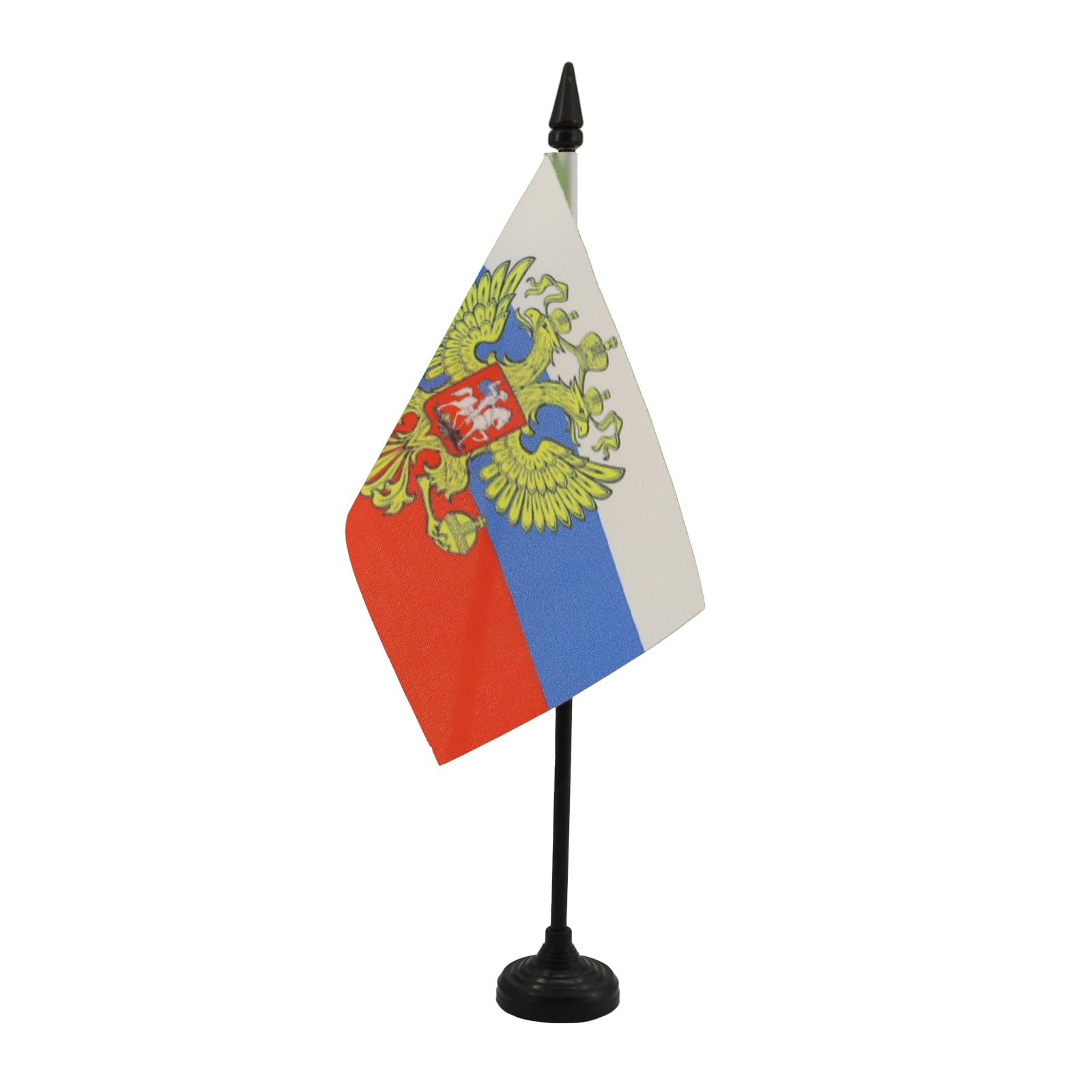 AZ FLAG - Russia with eagle Table Flag 4'' x 6'' - Russian coat of arms Office Mini Banner 100% Polyester 15 x 10 cm - Mini Desk Flag with 10'' Pole and Black Plastic Base