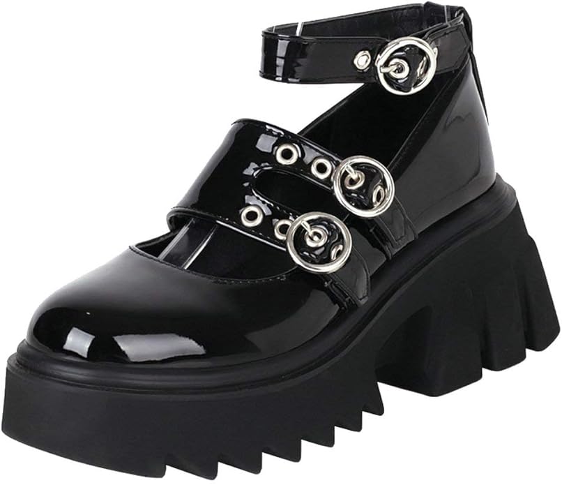 Amazon.com | Agodor Women's Platform Buckle Mary Jane Shoes Goth Chunky High Heel Punk Shoes | Shoes