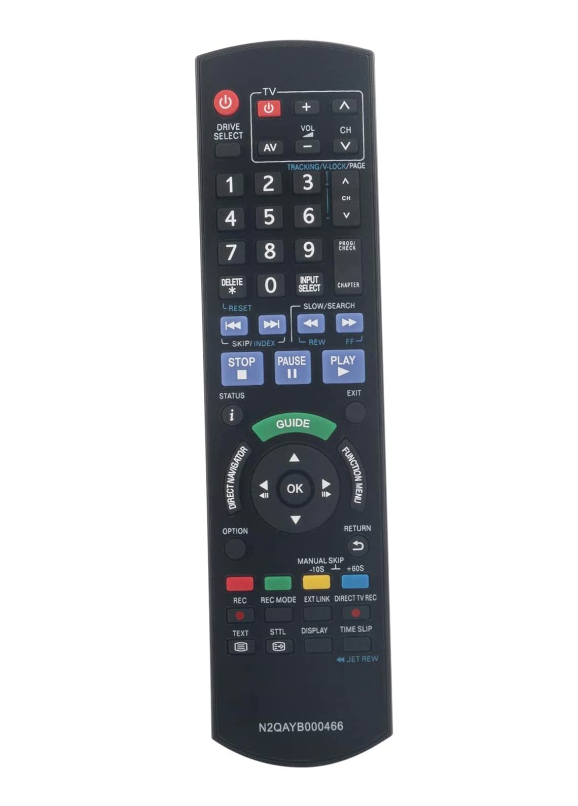 AULCMEET N2QAYB000466 sub N2QAYB000462 Replacement Remote fit for Panasonic VHS DVD SD Player N2QAYB000332 DMR-EZ49 DMR-EZ49V MR-EZ49VEBK DMR-EX98 DMR-EX99 DMR-EZ45 DMR-EZ47 DMR-EZ48 DMR-EH65 DMR-EX95