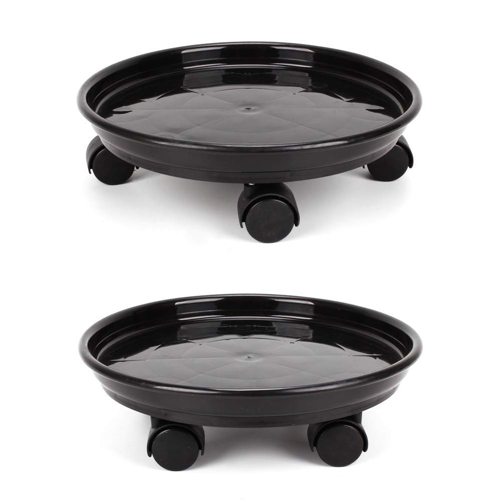 2 Pack Plant Caddy, 11.8" Round Potted Plant Stand on Wheels, Heavy Duty Flower Pot Rack on Rollers Dolly Trolley Saucer Tray Pallet with Universal Wheels for Indoor Outdoor Home Garden