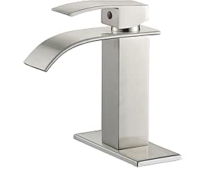 VOTON Waterfall Spout Single Handle Bathroom Faucet Brushed Nickel ...