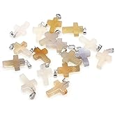 LE SKY 20 Pcs natural stone pendants cross gemstone agate crystal healing charms for jewelry making DIY necklace