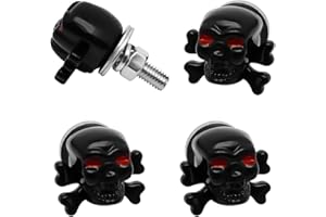 DONPESHE Skull License Plate Bolts & Screws for Car/Motorcycle/Truck, Decorative Rust-Proof License Plate Fasteners Hardware Kit with Frame Inserts (4-Pack,Black)
