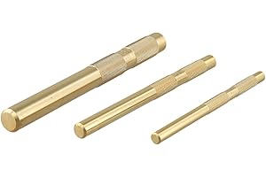 Brass Drift Punch Set 3-Piece Hand Tool Kit 3/4 1/2 3/8 Inch Metal Working Tools for Manufacturing Auto Repair Woodworking Mi