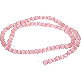 HARFINGTON 76pcs Pink Cat's Eye Stone Beads 5mm Round Smooth Gemstone Crystal Loose Bead for Jewelry Making Bracelets Necklace Earrings DIY