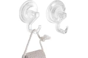 INTERDESIGN iDesign Power Lock Bathroom Shower Plastic Suction Cup Hooks for Loofah, Towels, Sponges, and More, Pack of 2, Clear