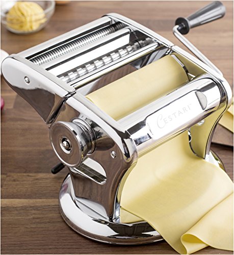 Ultimate Pasta Machine - Professional Pasta Maker - Unique Patented Suction Base for No-Slip Use of Stainless Steel Pasta Roller Machine - 150 mm - Noodle Maker and Dough Roller by Cestari Kitchen