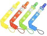 4 PACIFIER CLIP HOLDER SET By Elefuntot | Stylish Binky Clip Keeps Dummy Sanitary Secure & Safe From Falling, Chevron & Starfish Design, Unique Gift, Guaranteed