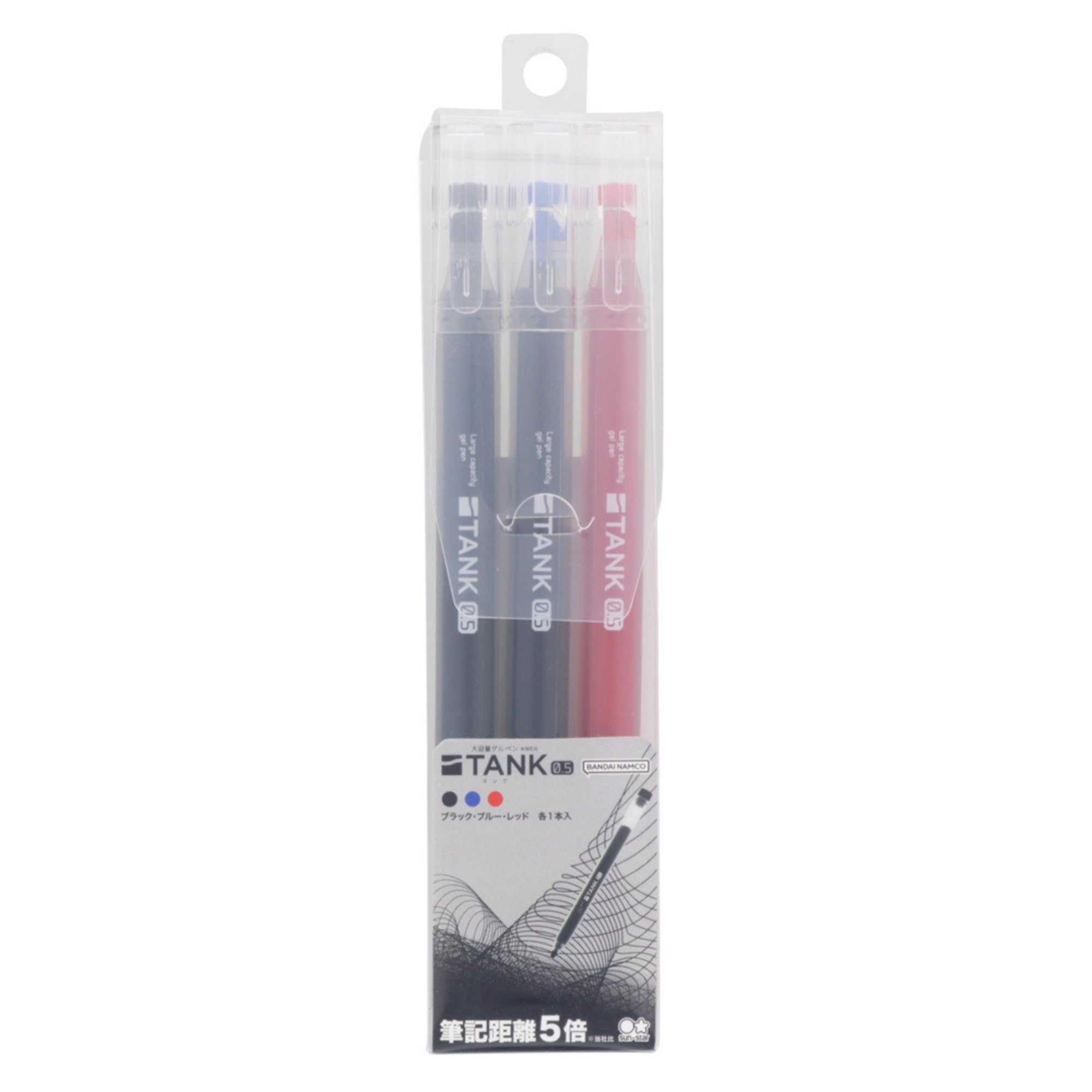 SUN-STAR ”TANK” Gel Pen Large Capacity Ink, Quick Drying, Set of 3 (Black, Blue, Red), S4591763