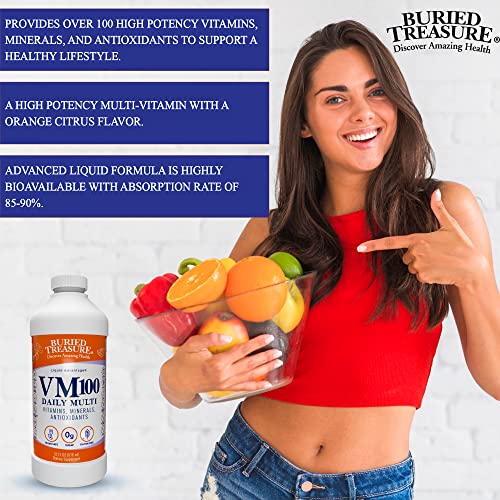 Buried Treasure VM100 Daily Multi Liquid Vitamins and 70 Minerals Plus Antioxidants Supplement