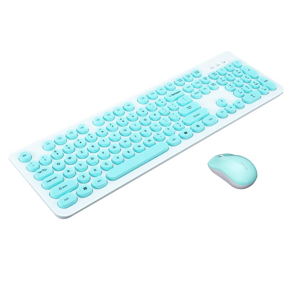 Onlywe Wireless Keyboard Mouse Combo,2.4G Retro Round Keycaps Thin PC Laptop Gaming Keyboards Mouse Set (Green)