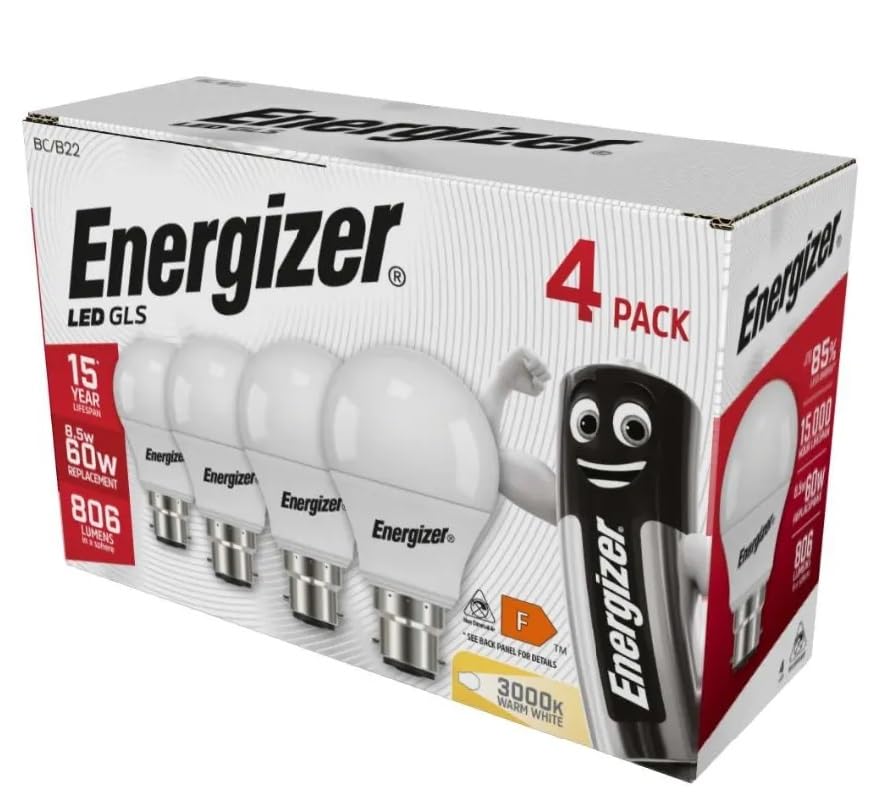 Energizer GLS Replacement LED Bulb 4 Pack (Warm White B22, 60W)