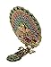 Ivenf Extra Large Size Vintage Oval Make-Up Hand/Table Mirror, Dress Table Decoration, Spreading Tail Peacock, Antique Bronze