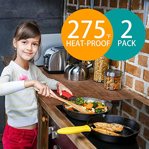 Cast Iron Handle Cover, 2 Pack 5.8 Inches Long Hot Handle Holder Covers Heat-Resistant for Cast Iron Skillets 10.5 inches and up, such as L8SK3, L10SK3, L8GP3, L8SGP3, LCC3, L9OG3 (Black, Red) - Thumbnail 2