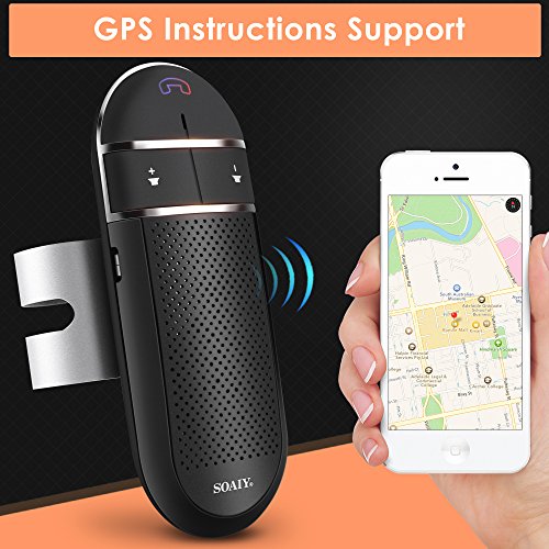 Bluetooth Car Speakerphone, SOAIY S-31 Wireless Bluetooth Car Kit with Auto Power Off Function, Voice Command Hands Free Phone Kit Supports GPS, Two Phone Connected for iPhone, Ipad, Samsung Galaxy,
