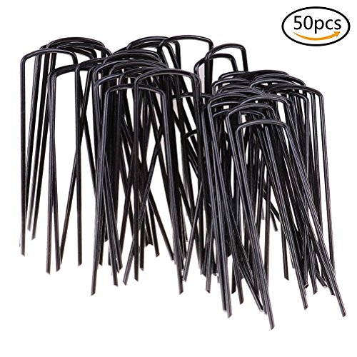 50 PCS 2.5mm Diameter U-shaped Garden Stakes, Galvanized Iron Ground Stakes/Tent Pegs/Garden Pegs/Staples Stakes Pins for Securing Garden Weed, Landscape Fabric, Ground Sheets and Fence Anchors - Thumbnail 2