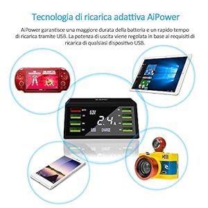 60W Caricatore USB Presa Multipla, QC 3.0 Caricabatterie 8 Port USB Chager with LCD Display per iPhone, iPad, Samsung… - immagine 4