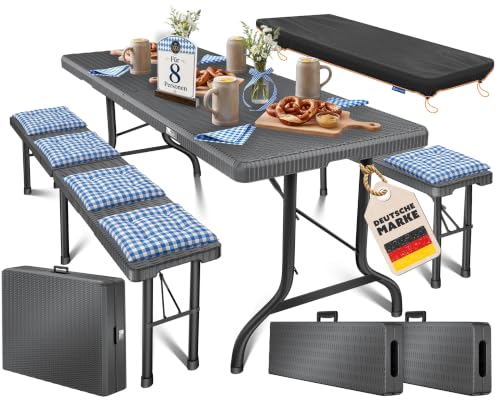 KESSER® Bierzeltgarnitur 3er Set, Klapptisch + 2X Sitzbank – Gartenmöbel Set für 8 Personen, 183x76x74cm, Bierbankgarnitur für Garten, Balkon, Camping