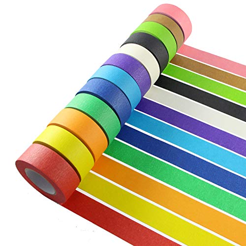 Colored Masking Tape, 12 Pieces 1 Inch x 22 Yard Rainbow Masking Labeling Tape, Assorted Color Coded & Kids DIY Art Supplies, Home Decoration, Office Supplies