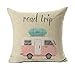 4TH Emotion Happy Camper Pillow Cover Retro Rv Decorative Throw Cushion Case 18 x 18 Inch Cotton Linen(Road Trip)