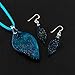 925 Sterling Silver Hand Blown Venetian Murano Glass Glitter Blue Leaf Dangle Long Hook Earrings 2?