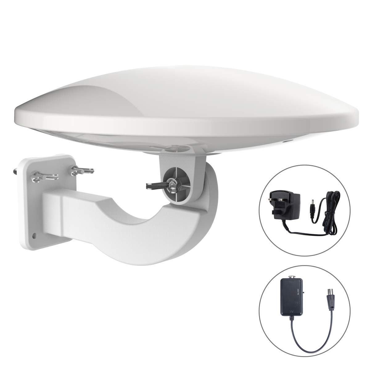 1byone 32dB TV Aerial Outdoor Antenna with Amplifier, Roof Antenna Reception of HDTV, DVB-T/DVB-T2 and Analogue Signals, With Built-In 4G LTE Filter