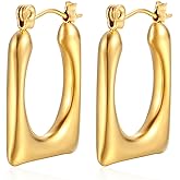 14K Gold/Silver Plated Square Hoop Earrings for Women Geometric Rectangle Earrings Trendy Jewelry