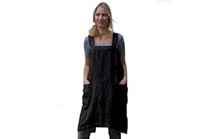 LARMLISS Women’s Pinafore Square Apron Baking Cooking Gardening Works Cross Back Cotton/Linen Blend Dress with 2 Pockets