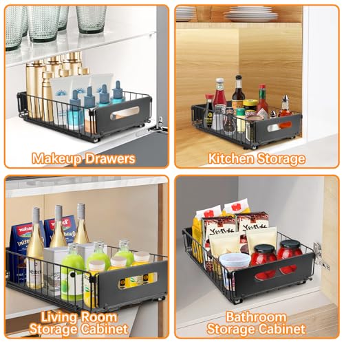 ELEPRUC Telescopic Drawer, Removable Cabinet Organizer, Closet Organizer Drawer Organizer, No Drilling or Nailing, Removable Tray Cupboard 37.5 x 24.5 x 10 cm Black