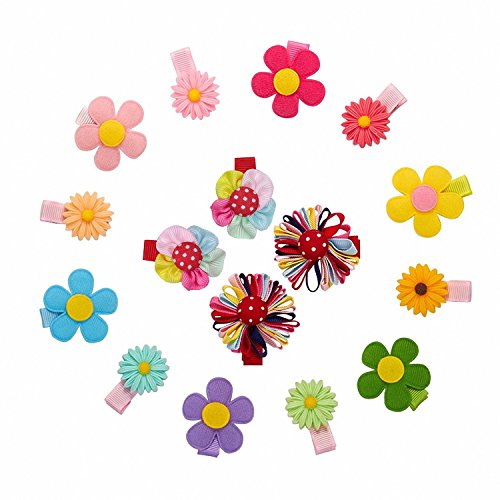 KOONY 16pc Baby Toddler Ribbon Bows Flowers Mixed Design Hair Clips