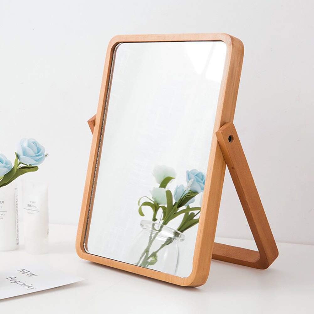 Mirrors - ZOROSY Wood Table Vanity Makeup Mirrors - Rectangle Wall-Mounted Mirrors Desk Mirrors for Living Room Bedroom Birthday Gifts