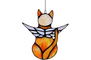 BOXCASA Angel Cat Memorial Gifts Ornaments,Stained Glass Window Hanging Decorations,Angel Wings Orange Cat Suncatcher Decor,Cat Lovers Gifts Ornaments,Pet Memorial Sympathy Gifts Decoration