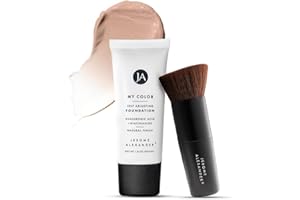 Jerome Alexander My Color Self-Adjusting Foundation, Hydrating & Lightweight Face Makeup, Skincare-Infused, with Kabuki Brush, Medium, 1 oz