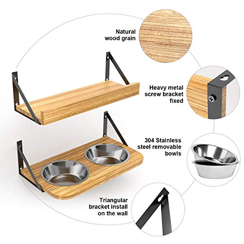 No/Brand BUYBAR Adjustable Raised Dog Bowls for Large Dogs Food and Water Height Wall Mounted Floating with Stand Shelf 2 Stainless Steel Elevated Pet Comfort Cat Feeding Bowl