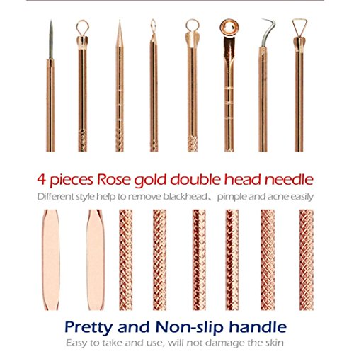 Veepola Luxury Rose Gold Stainless Double-Head Facial Acne Spot Pimple Remover Extractor Tool Comedone Remover Set - Thumbnail 3