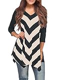 MIHOLL Womens Tunic Dress Casual 3/4 Sleeve Striped Flared Tunic Tops(Medium, Black)