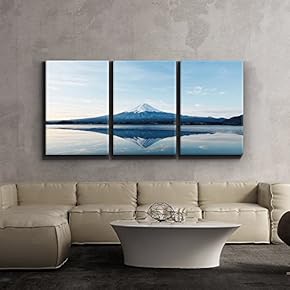 3 Piece Canvas Print - Contemporary Art, Modern Wall Art - Mt. Fuji and Reflection on a Perfectly Smooth Lake - Giclee Artwork - Gallery Wrapped Wood Stretcher Bars 16"x24"x3 Panels