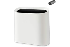 SUBEKYU 2.3 Gal Trash Can for Bathroom, Small Office Garbage Can for Kitchen, Slim Rectangular Waste Bin, Plastic, White