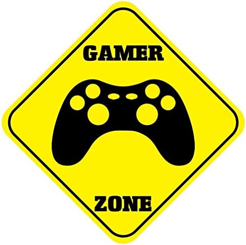 NewFDeals Gamer Zone Crossing Funny Metal Aluminum Novelty Plate Gift Sign for Home/Man Cave Decor - 12" x 12" (high x width)